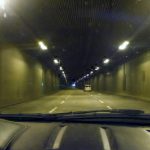 View through the windshield while driving through a tunnel near Cologne, Germany