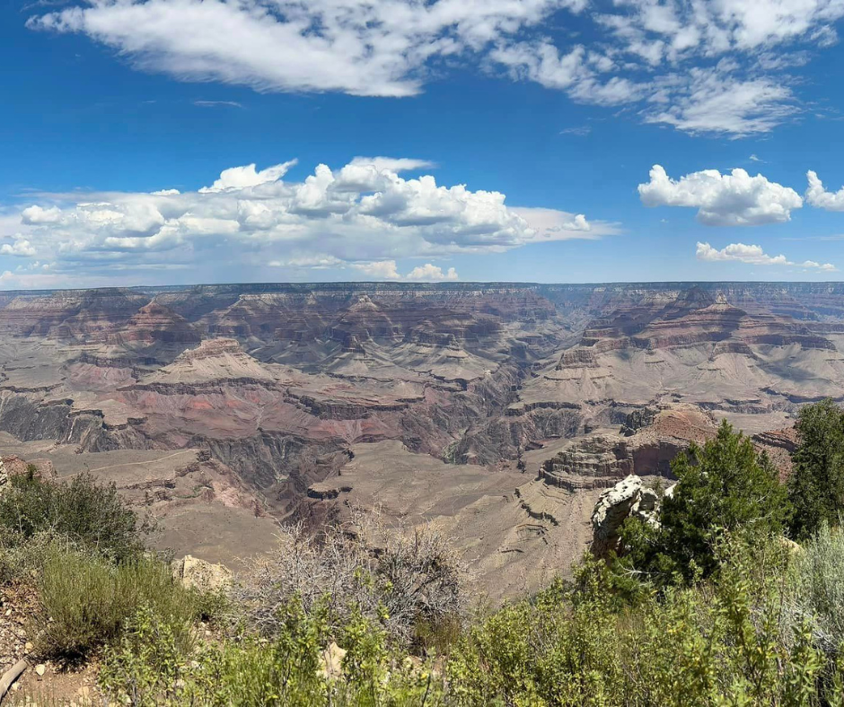 Grand Canyon landscape in Washington, with layered canyon walls stretching into the distance beneath a partly cloudy sky.