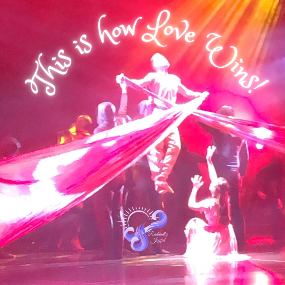 Ballet dancer performing onstage to “Love Wins (The Thief),” with other dancers in the background and the words “This is how Love Wins!” across the image.