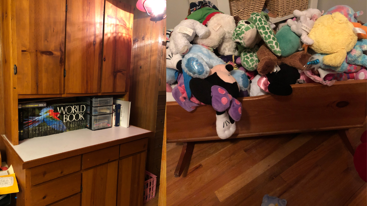 Handmade wooden cabinet and cradle built by Tom Jones, both still used by the author's family years later