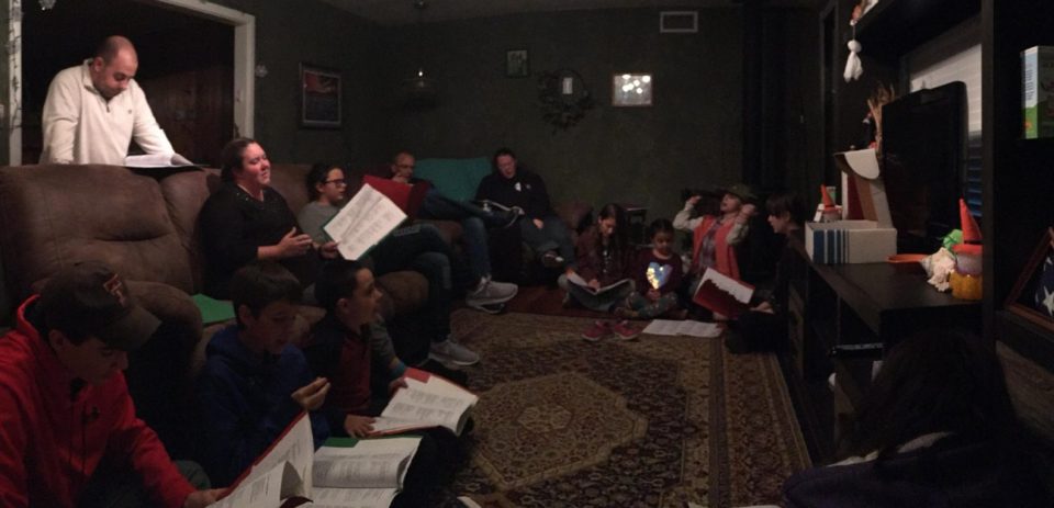 Youth and adults gathered in our living room for a devotional together.