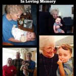 Memorial collage featuring four family photos of a grandmother spending time with her grandchildren, with the words “In Loving Memory” at the top.